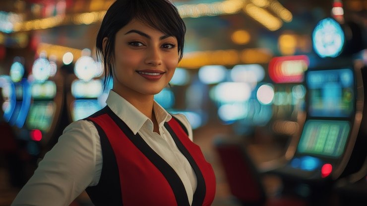 Dealer Live Blackjack bandarjitu menangani kartu di studio profesional